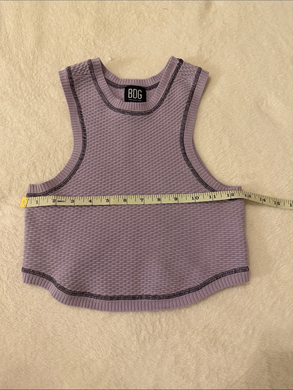 BDG Lavender Textured Cropped Tank with Contrast Stitching - Picture 2 of 6